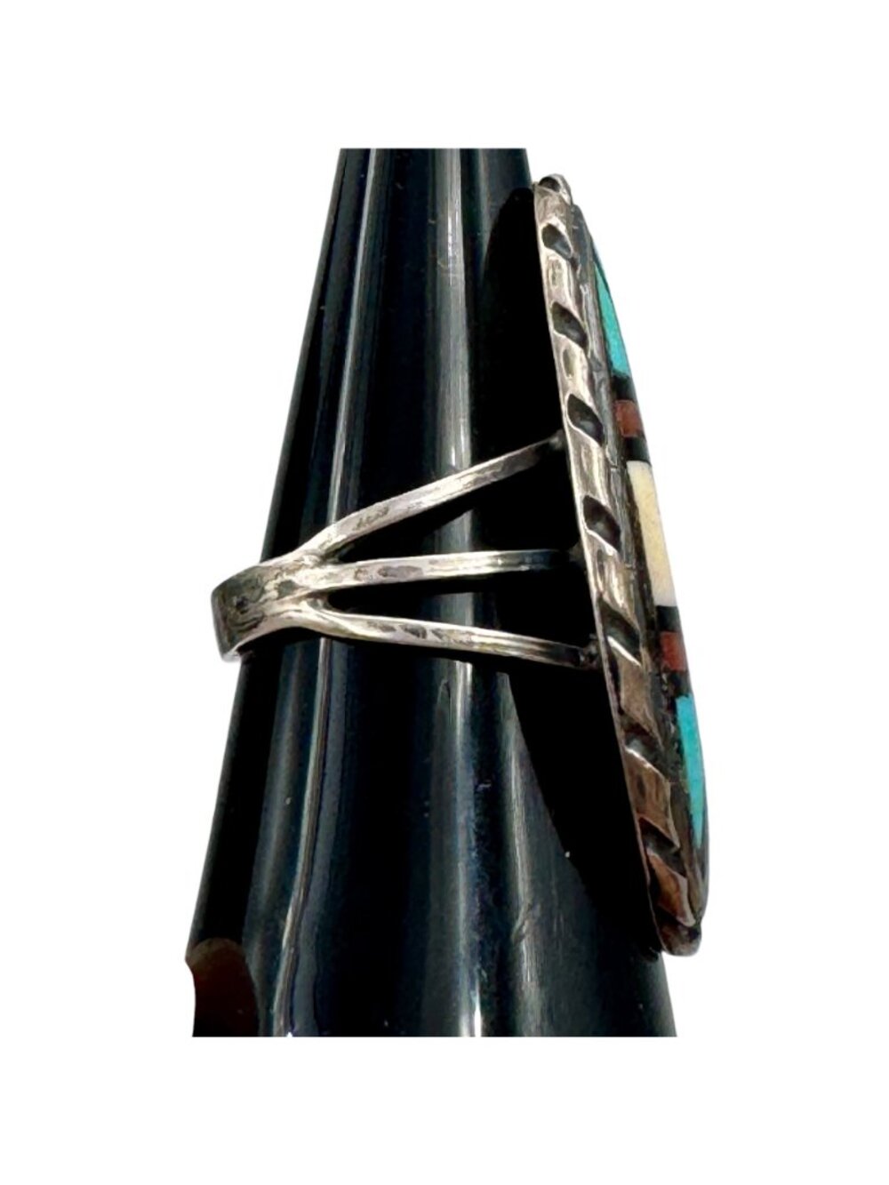 Vintage Zuni Sterling Silver Inlay Statement Ring Signed J.R.B. Sz 6.75 Bowannie - Picture 6 of 14